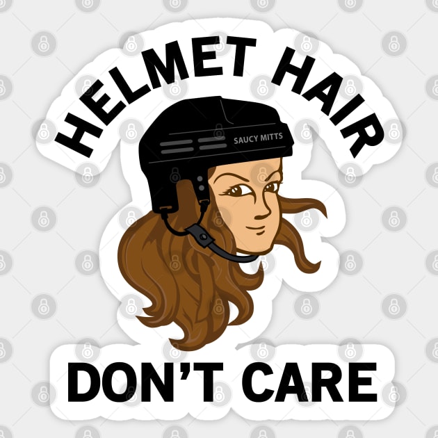 Hockey Helmet Hair Don't Care Brunette Sticker by SaucyMittsHockey